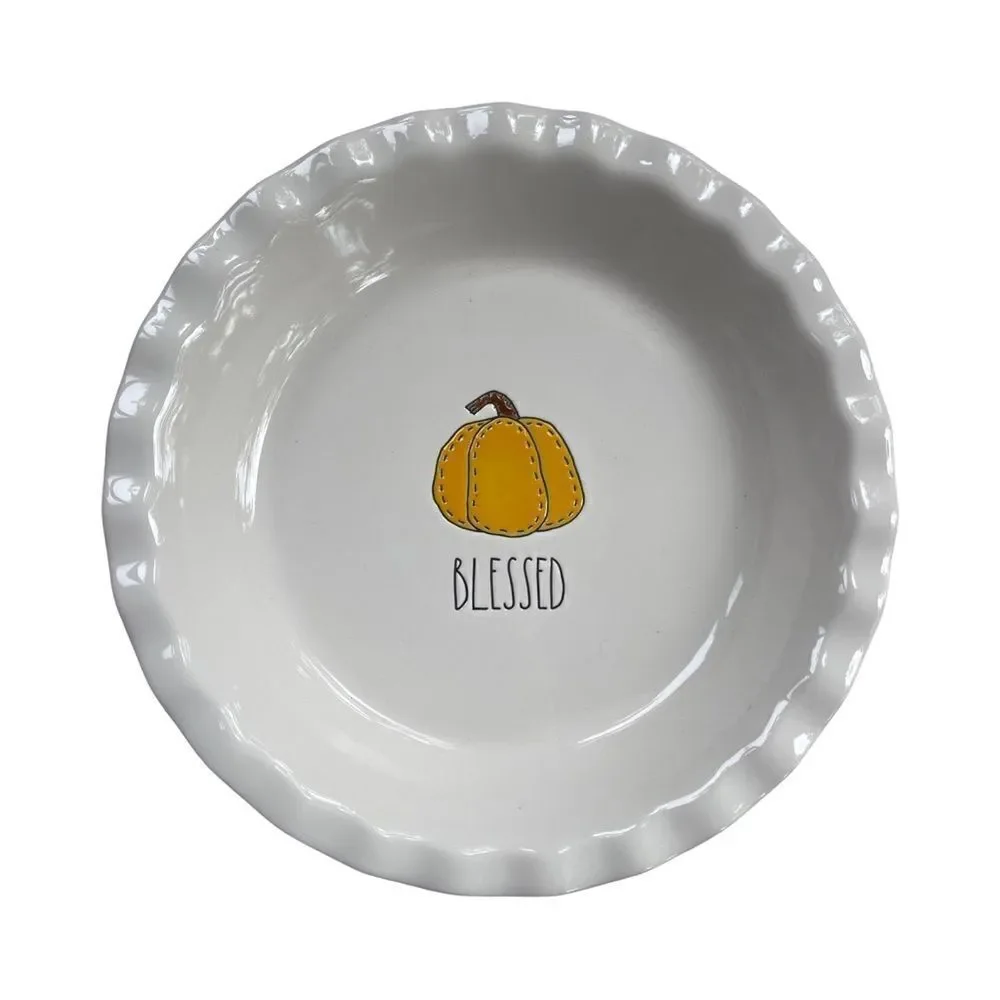 Rae Dunn Thanksgiving BLESSED Pie Plate with Pumpkin NWOT
